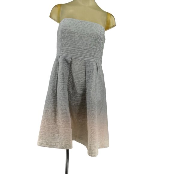 J Crew Strapless Dress Size 14 Womens Gray ombre Cotton crinkle  Lined pockets - Picture 1 of 5